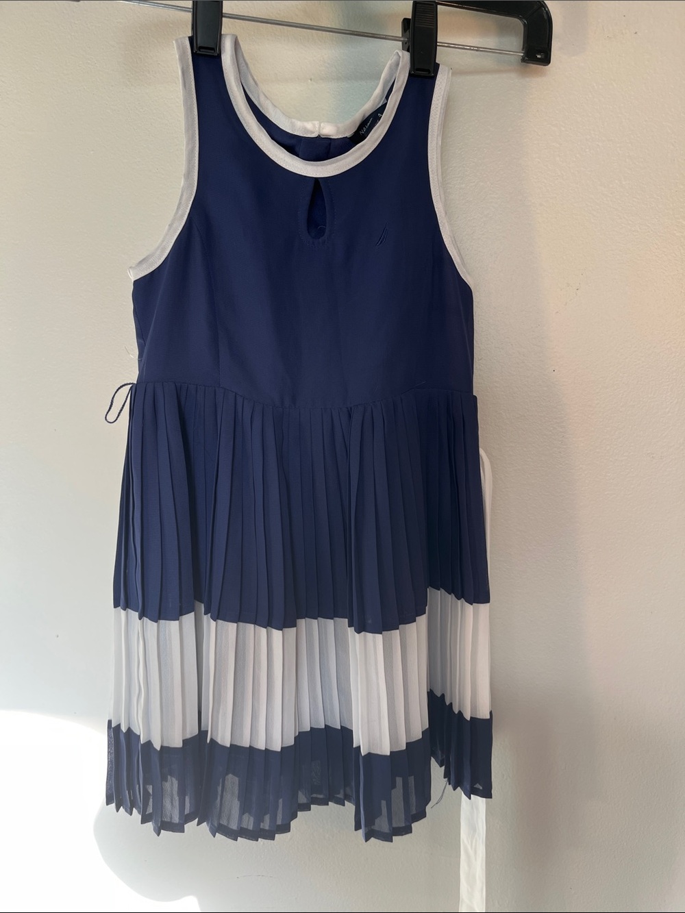 Nautica Navy and White Pleated Tank Dress for Girls
